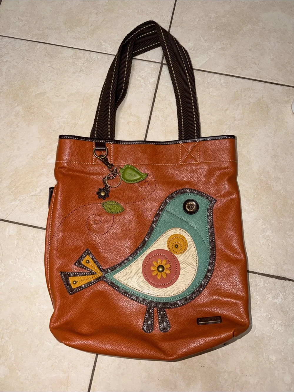 CHALA TWEET Partridge Bird Hobo Tote Shoulder Bag Vegan Leather Orange Purse